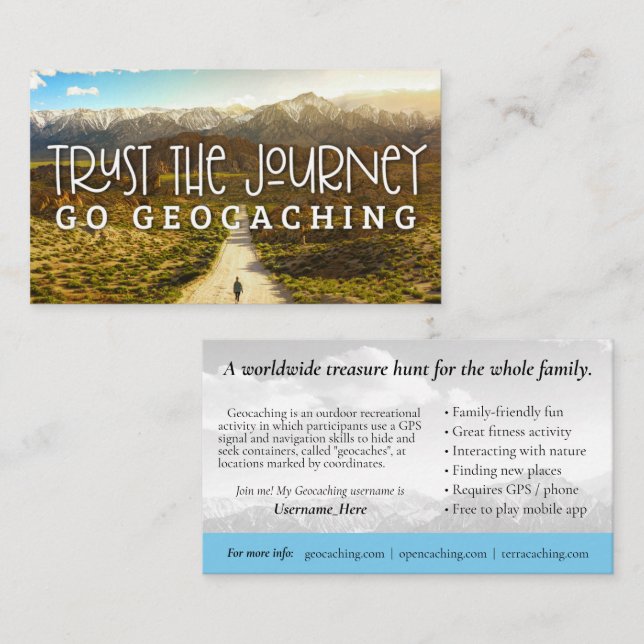 Geocaching Trail Card With Info For Muggles (Front/Back)