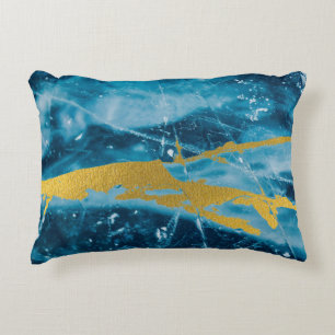 Geode Agate Gemstone Blue and Gold Accent Pillow