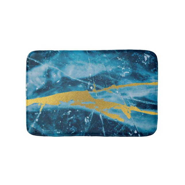 Geode Agate Gemstone Blue and Gold Bath Mat (Front)