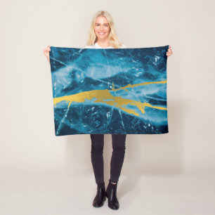 Geode Agate Gemstone Blue and Gold Fleece Blanket