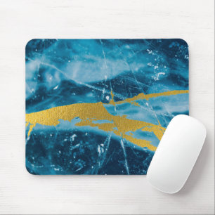 Geode Agate Gemstone Blue and Gold Mouse Pad