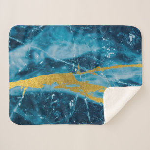 Geode Agate Gemstone Blue and Gold Sherpa Blanket