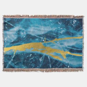 Geode Agate Gemstone Blue and Gold Throw Blanket