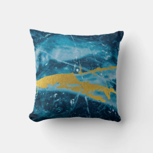 Geode Agate Gemstone Blue and Gold Throw Pillow