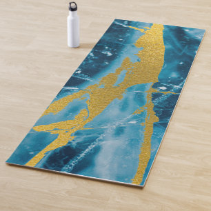 Geode Agate Gemstone Blue and Gold Yoga Mat