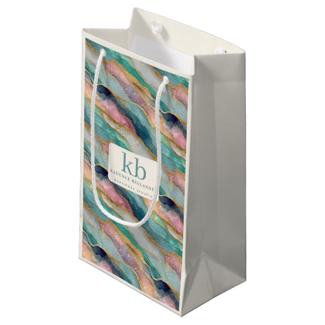 Geode Agate Pattern Branded Logo Jewellery  Small Gift Bag (Front Angled)