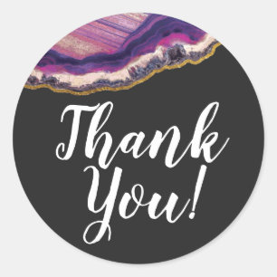 Geode Agate Slice Gemstone Purple Thank You Classic Round Sticker