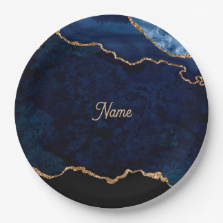 Geode Blue Gilded Paper Plate