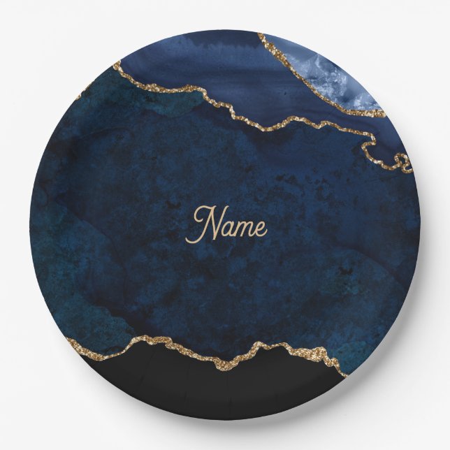 Geode Blue Gilded Paper Plate (Front)