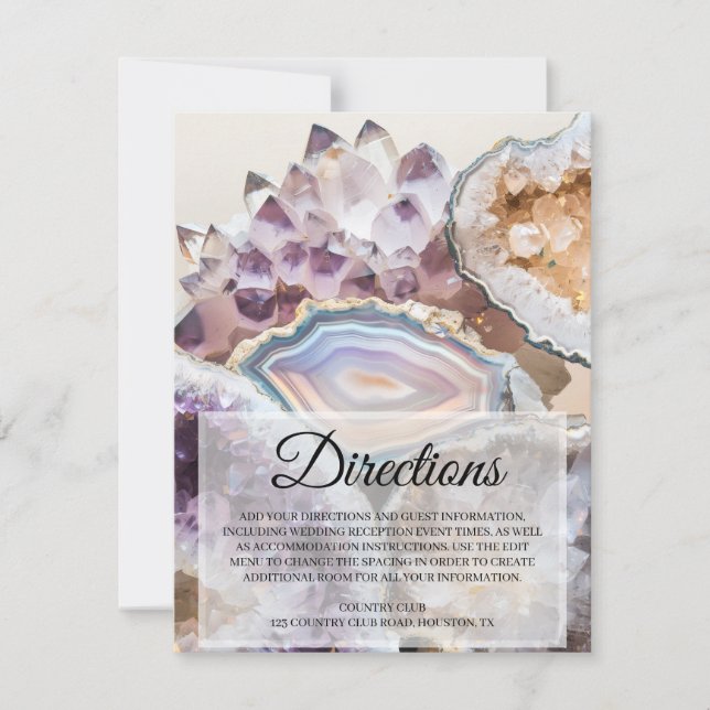 Geode Crystal Wedding Directions Insert Card (Front)