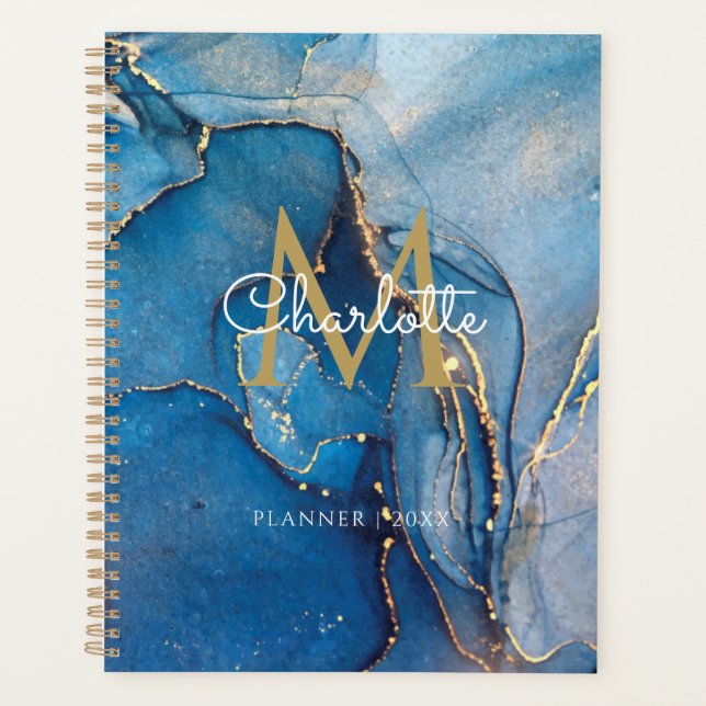 Géode d'agate bleue Monogramme doré Script 2023 (Devant)