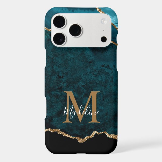 Géode d'agate de marbre sarcelle élégant Monogramm (Verso)