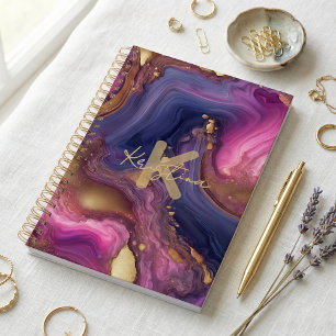 Géode d'agate en or violet Monogramme Nom en écrit