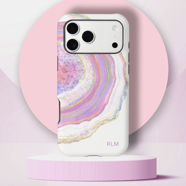Géode de marbre rose violet et or avec monogramme (Personalize with your monogram initials.)