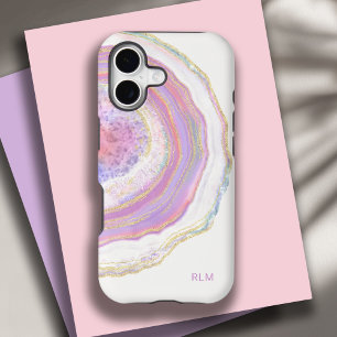 Géode de marbre rose violet et or avec monogramme