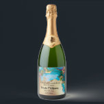 Geode faux gold agate watercolor peacock blue chic sparkling wine label<br><div class="desc">A beautiful and luxurious watercolor design in beige,  aqua blue and tan has been digitally enhanced with faux gold crystal veins and a striking faux gold watercolor splash ideal for engagement,  bridal shower,  anniversary and wedding party celebrations and events.</div>