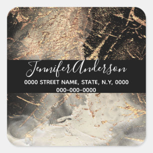 Geode faux gold black paint texture look chic square sticker