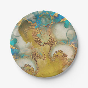 Geode faux gold blue agate watercolor chic party paper plate
