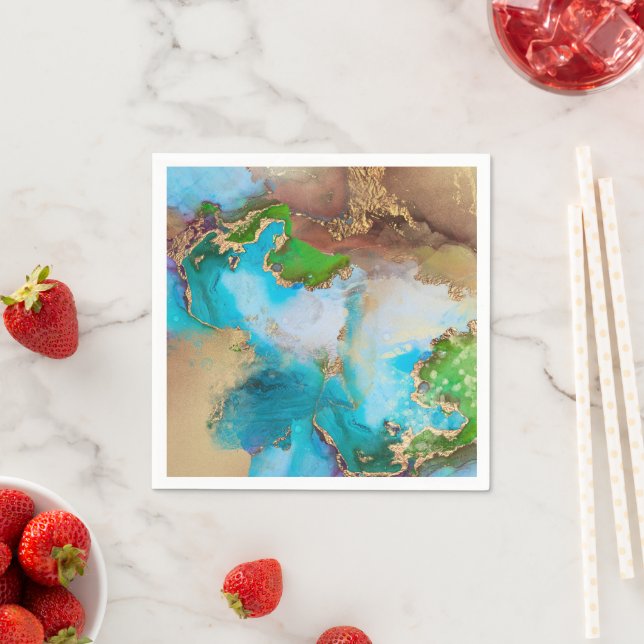 Geode faux gold blue purple green stone agate chic napkin (Insitu)