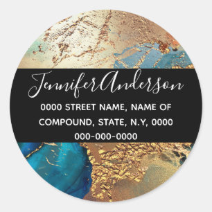 Geode faux gold blue purple peacock chic agate classic round sticker