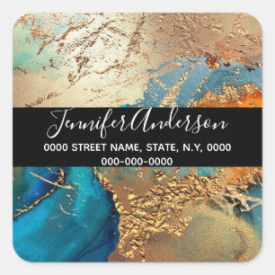 Geode faux gold blue purple peacock chic agate square sticker