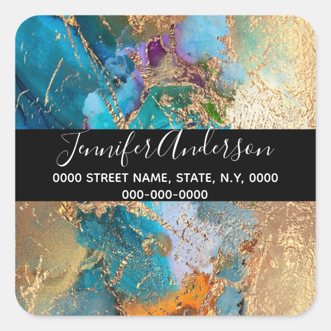 Geode faux gold blue purple peacock chic square square sticker (Front)