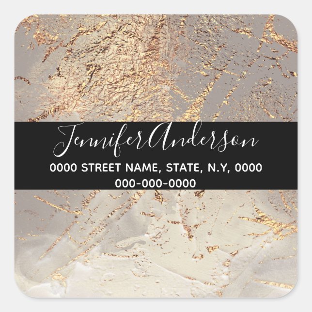 Geode faux gold brown paint texture look chic square sticker (Front)