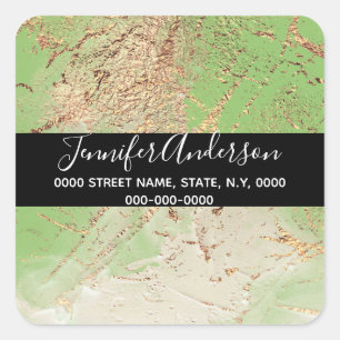 Geode faux gold green paint texture look chic square sticker