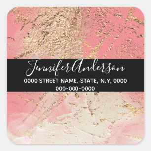 Geode faux gold rose pink paint texture look chic square sticker