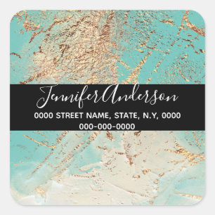 Geode faux gold teal paint texture look chic square sticker