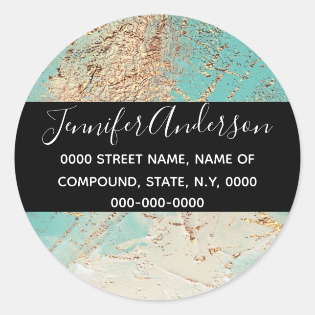 Geode faux gold teal paint texture marble chic classic round sticker (Front)
