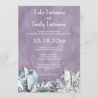 Geode & Gemstones in Purple Watercolour Wedding Invitation