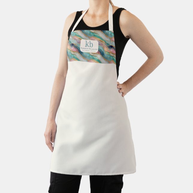 Geode Ivory Branded Monogram Jewellery Business Apron (Insitu)