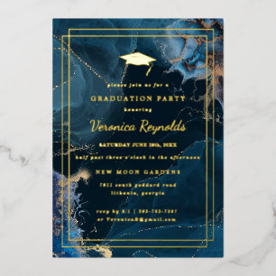 Geode Marble   Gold Navy Graduation Invitation
