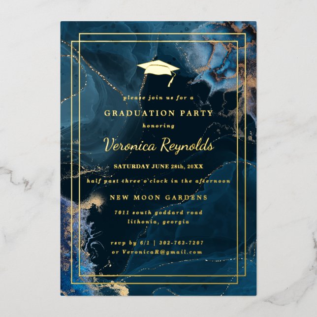 Geode Marble | Gold Navy Graduation Invitation (Front)
