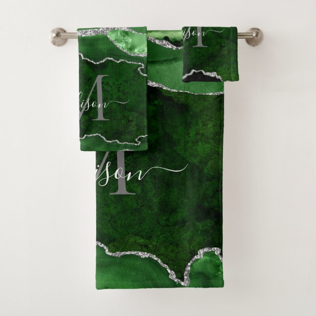 Géode moderne Agate vert Silver Monogramme Script (En situation)