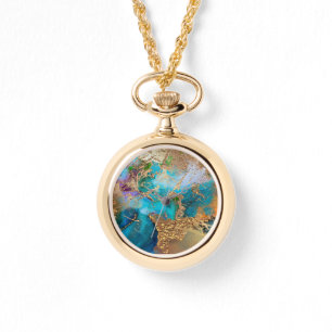 Geode peacock colors faux gold blue agate marble watch