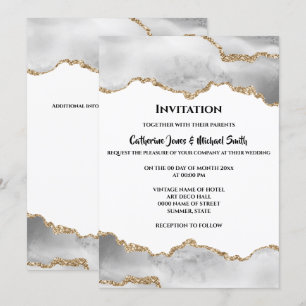 Geode watercolor faux gold white agate elegant invitation