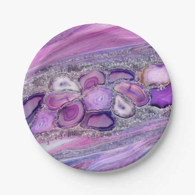 Geodes crystal Flow - Purple and Violet Paper Plate (Front)