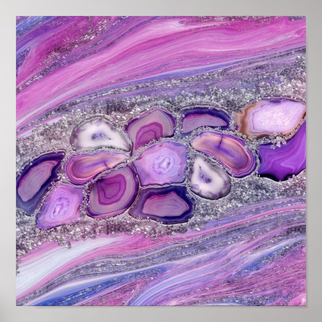 Geodes crystal Flow - Purple and Violet Poster (Front)