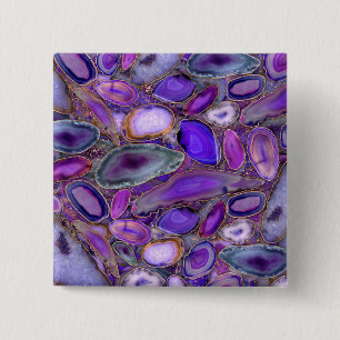Geodes crystal pattern - Purple and Violet 2 Inch Square Button