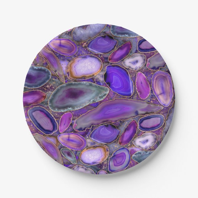 Geodes crystal pattern - Purple and Violet Paper Plate (Front)