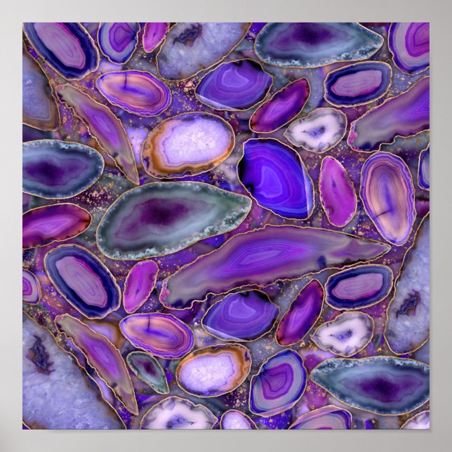 Geodes crystal pattern - Purple and Violet Poster (Front)