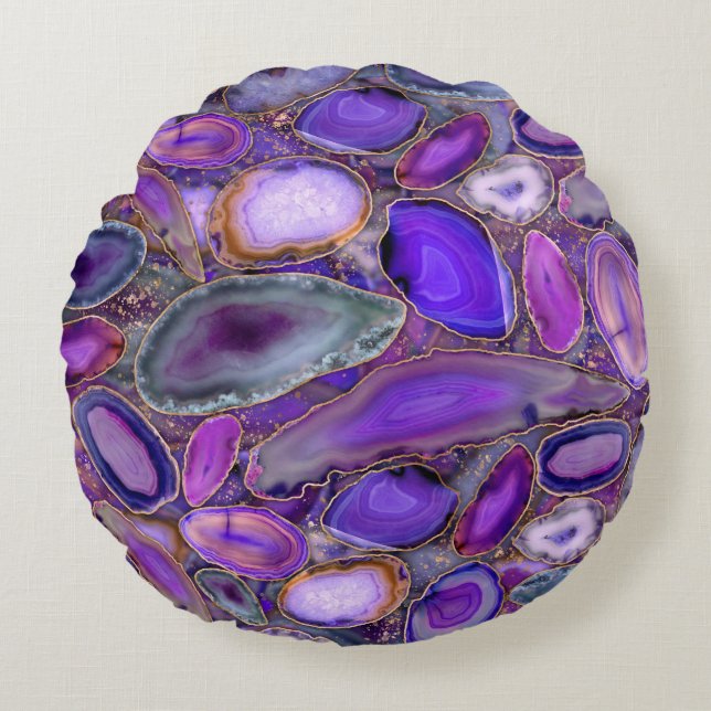 Geodes crystal pattern - Purple and Violet Round Pillow (Front)