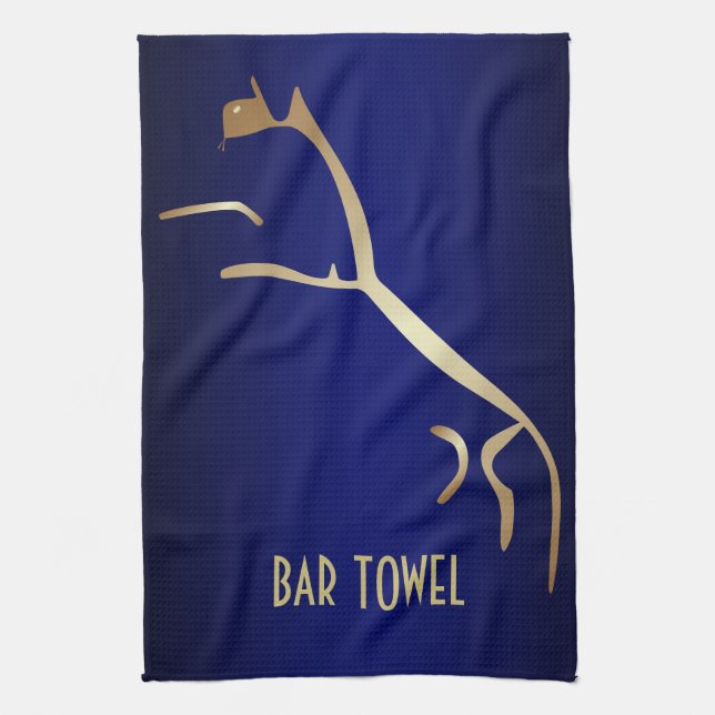 Geoglyph Bar Towel Blue and Gold Uffington Horse (Vertical)
