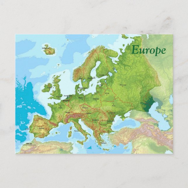 Geographic map of Europe Postcard (Front)
