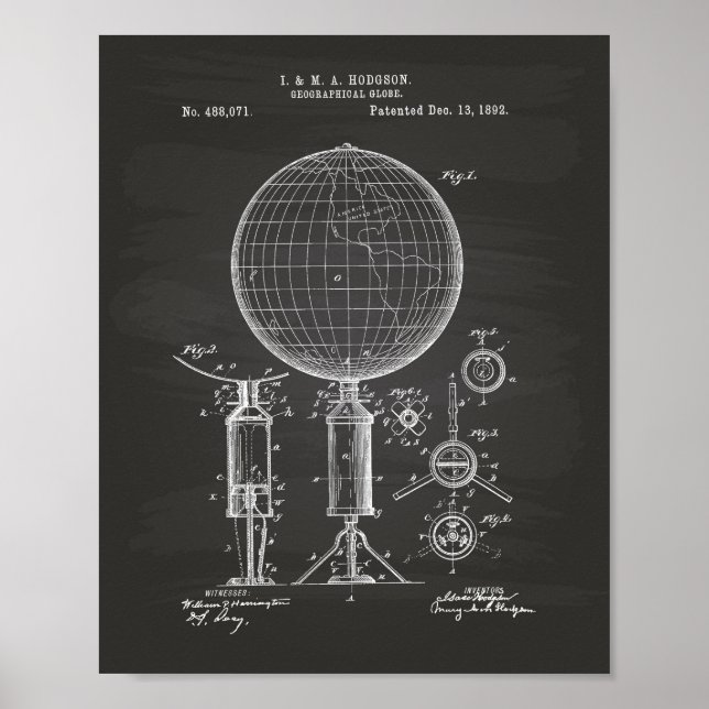 Geographical Globe 1892 Patent Art Chalkboard Poster (Front)