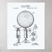 Geographical Globe 1892 Patent Art White Paper