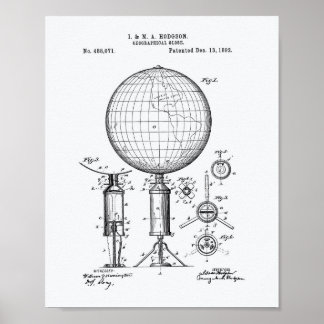 Geographical Globe 1892 Patent Art White Paper Poster