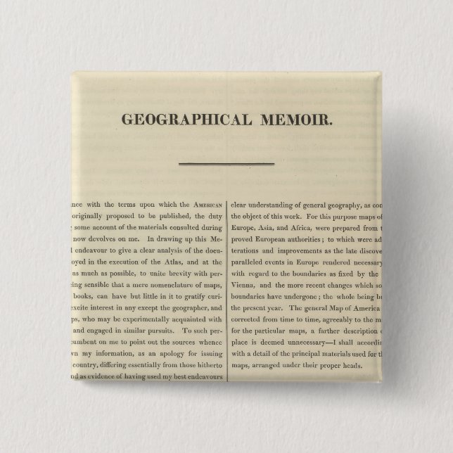Geographical Memoir 4 2 Inch Square Button (Front)